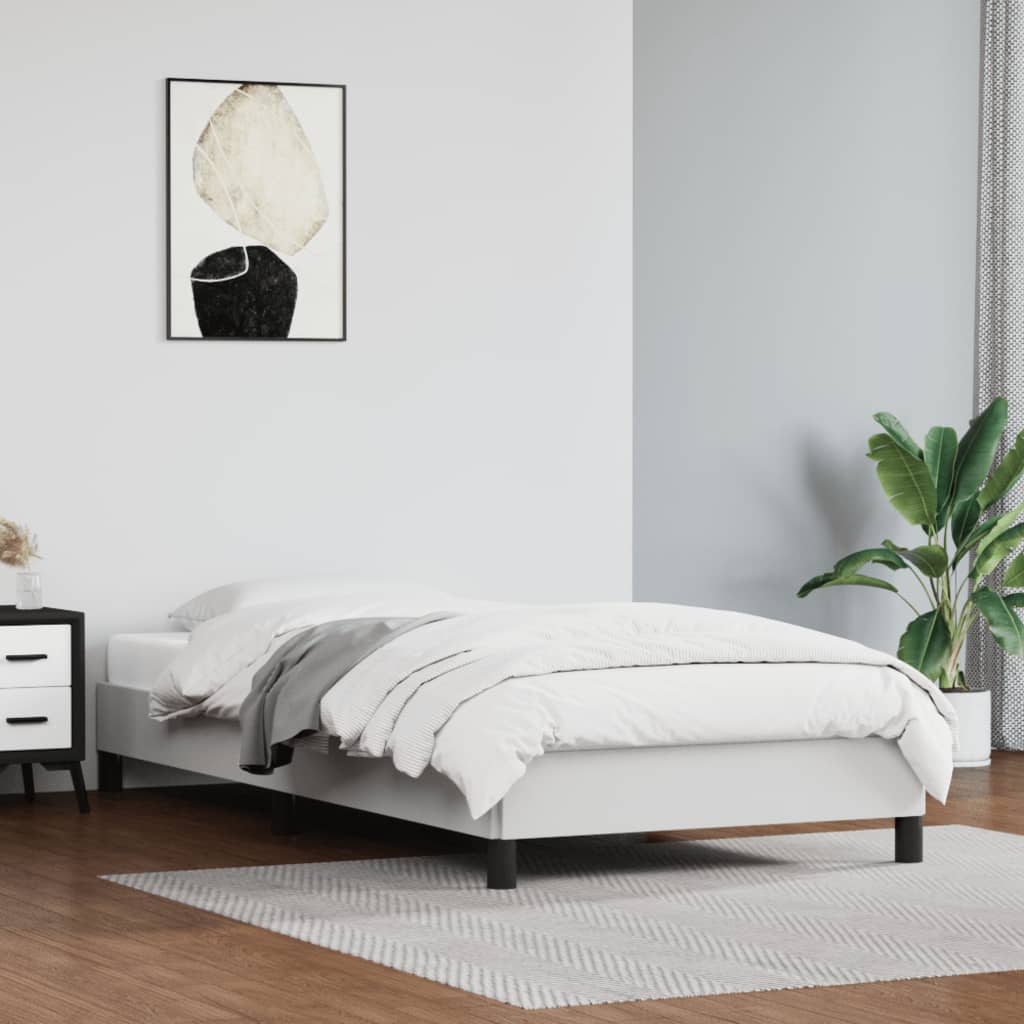 vidaXL Bed Frame White 39.4"x74.8" Twin Faux Leather