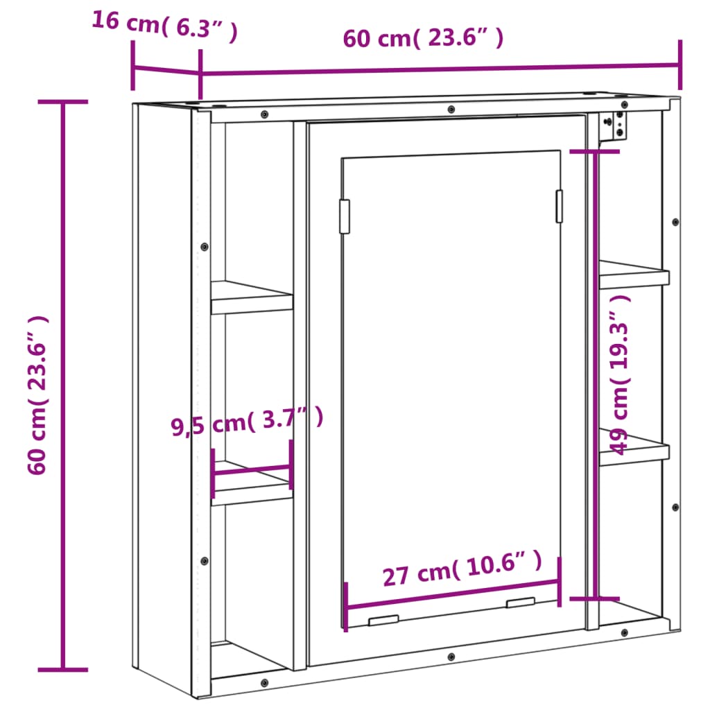 vidaXL Bathroom Mirror Cabinet Black 23.6"x6.3"x23.6" Engineered Wood