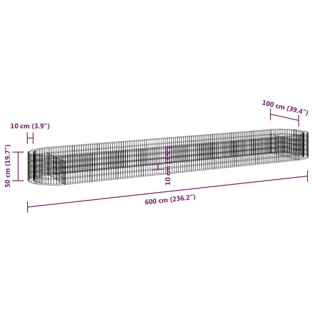 vidaXL Gabion Raised Bed Galvanized Iron 236.2"x39.4"x19.7"