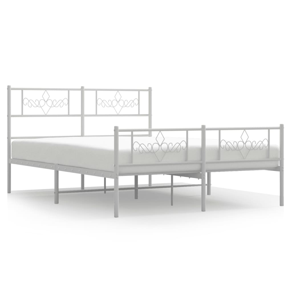 vidaXL Metal Bed Frame without Mattress with Footboard White 59.1"x78.7"