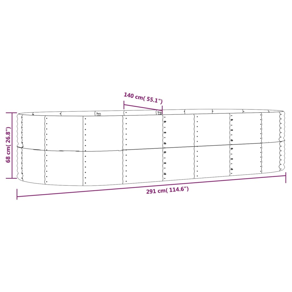 vidaXL Garden Raised Bed Gray 114.6"x55.1"x26.8" Powder-coated Steel