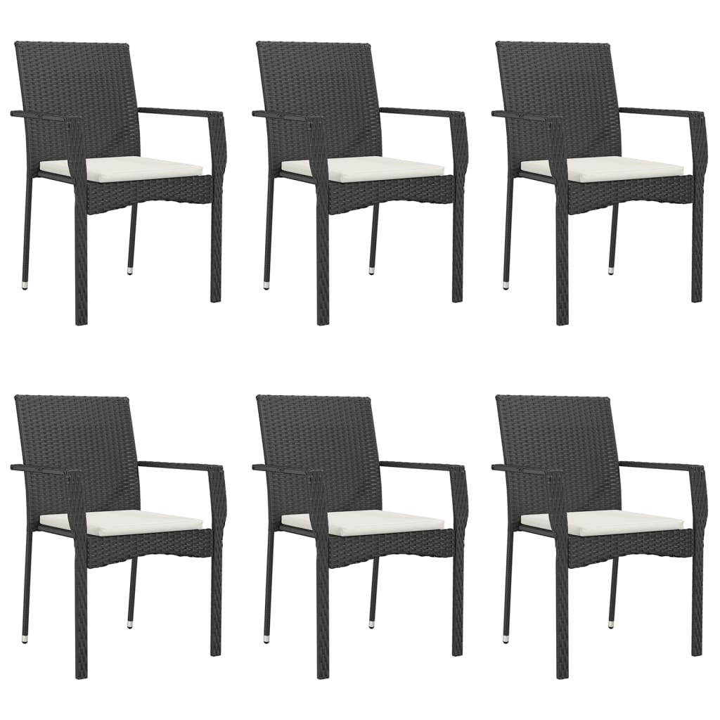 vidaXL 7 Piece Patio Dining Set with Cushions Black Poly Rattan