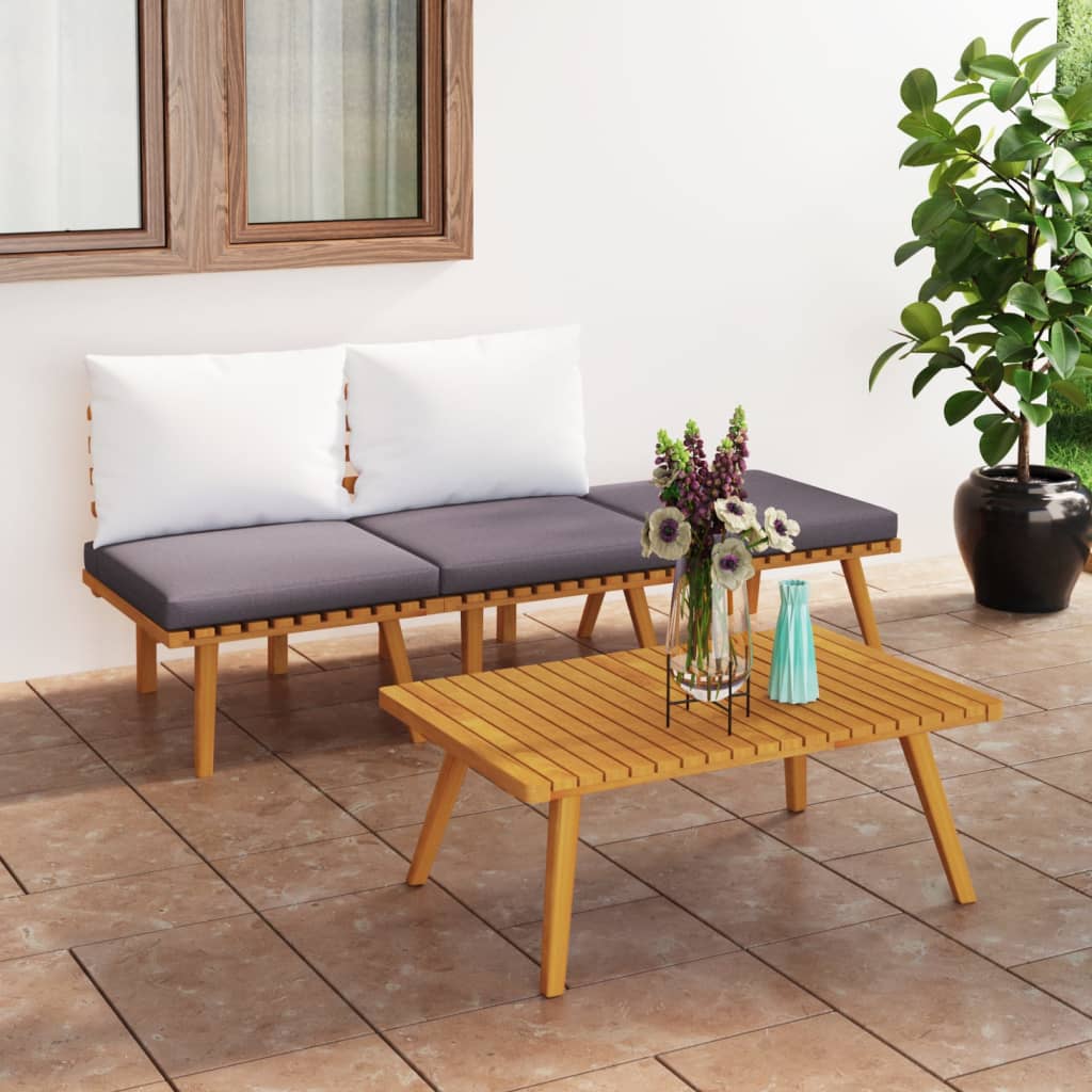 vidaXL 4 Piece Patio Lounge Set with Cushions Solid Acacia Wood