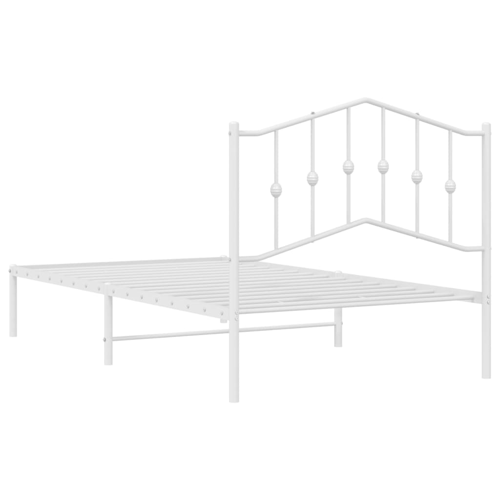 vidaXL Metal Bed Frame without Mattress with Headboard White 39.4"x74.8"