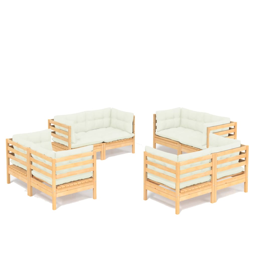 vidaXL 8 Piece Patio Lounge Set with Cream Cushions Pinewood