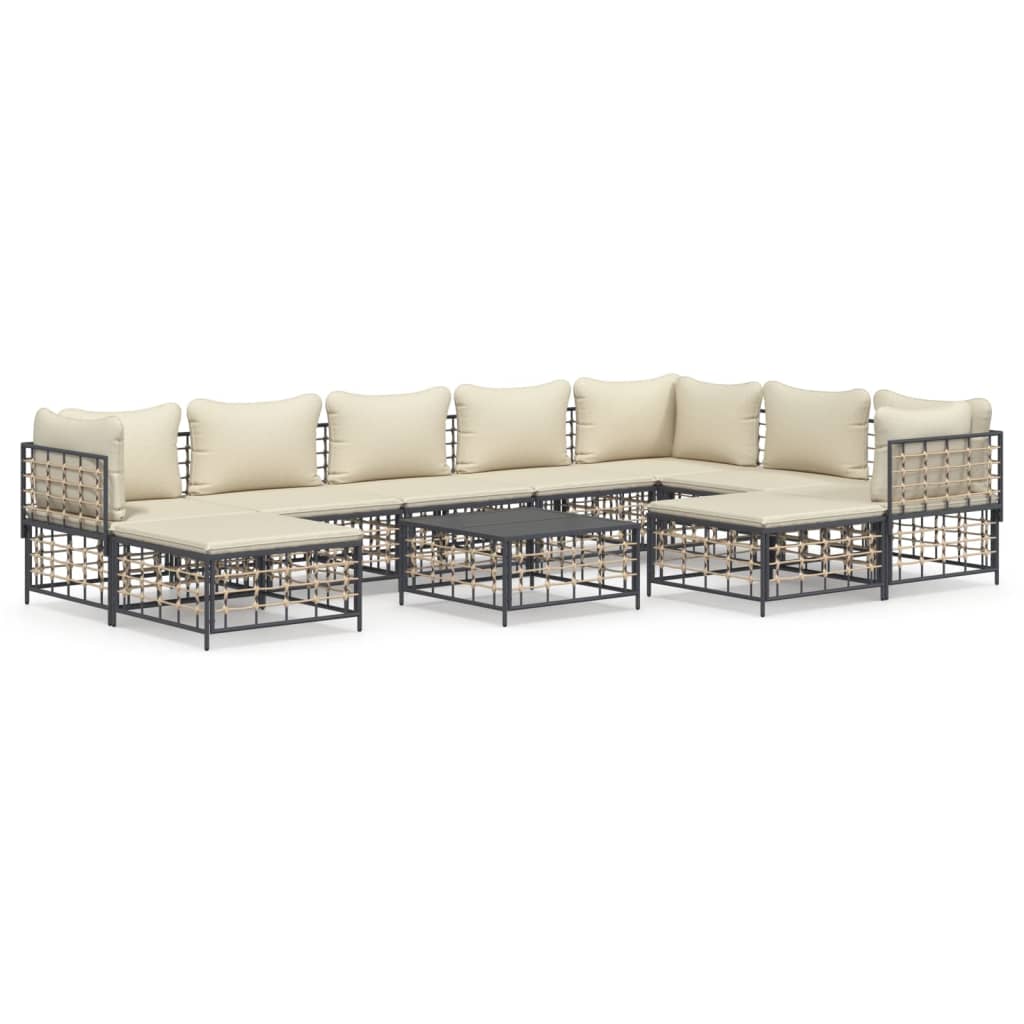 vidaXL 10 Piece Patio Lounge Set with Cushions Anthracite Poly Rattan