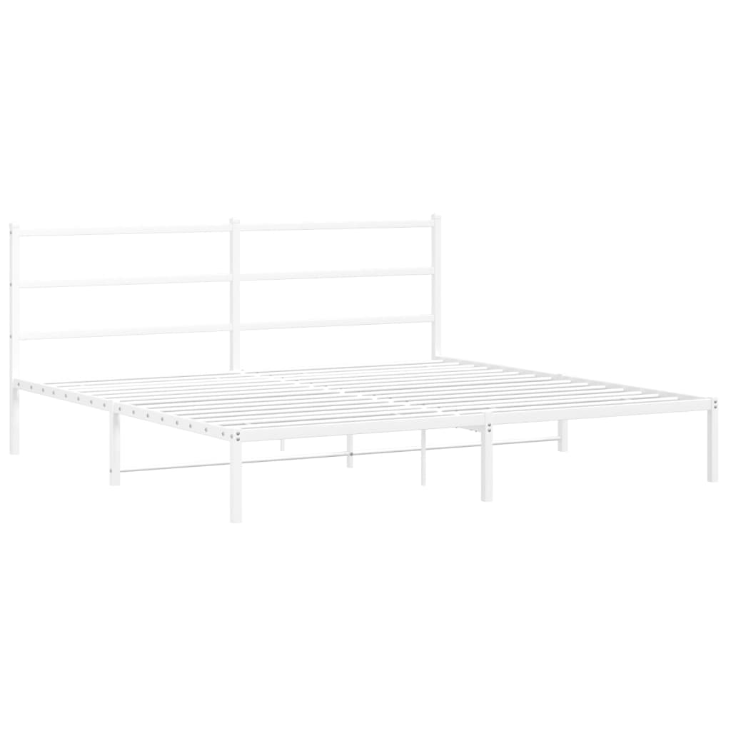 vidaXL Metal Bed Frame without Mattress with Headboard White 76"x79.9"