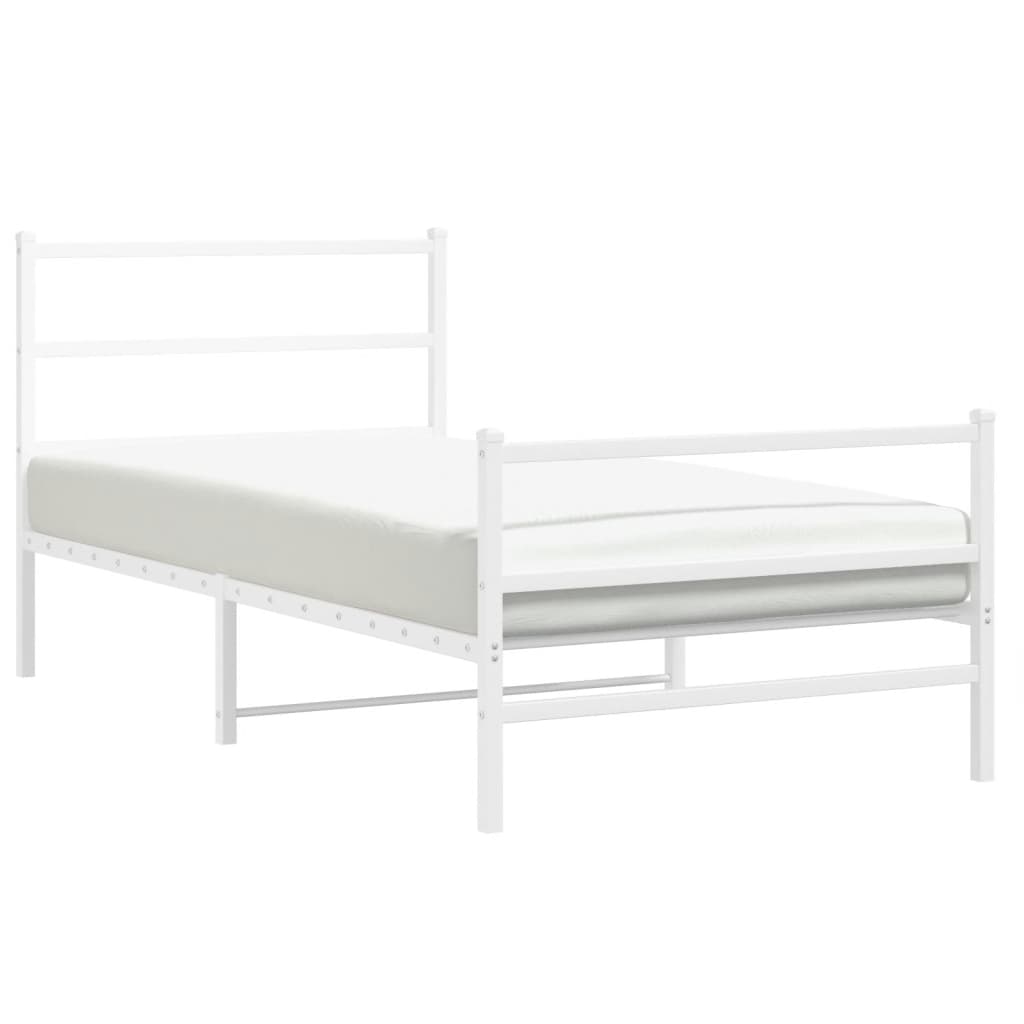 vidaXL Metal Bed Frame without Mattress with Footboard White 39.4"x78.7"