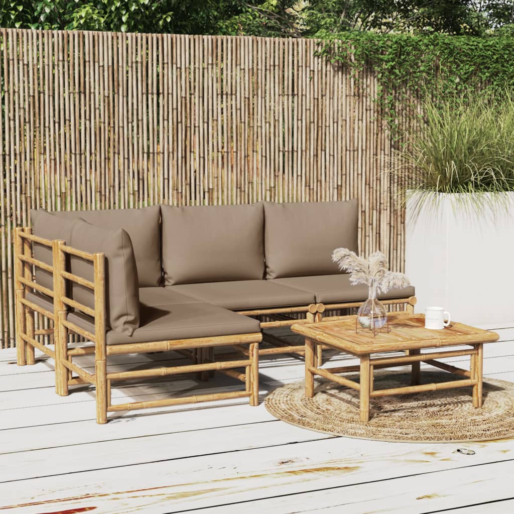 vidaXL 5 Piece Patio Lounge Set with Taupe Cushions Bamboo