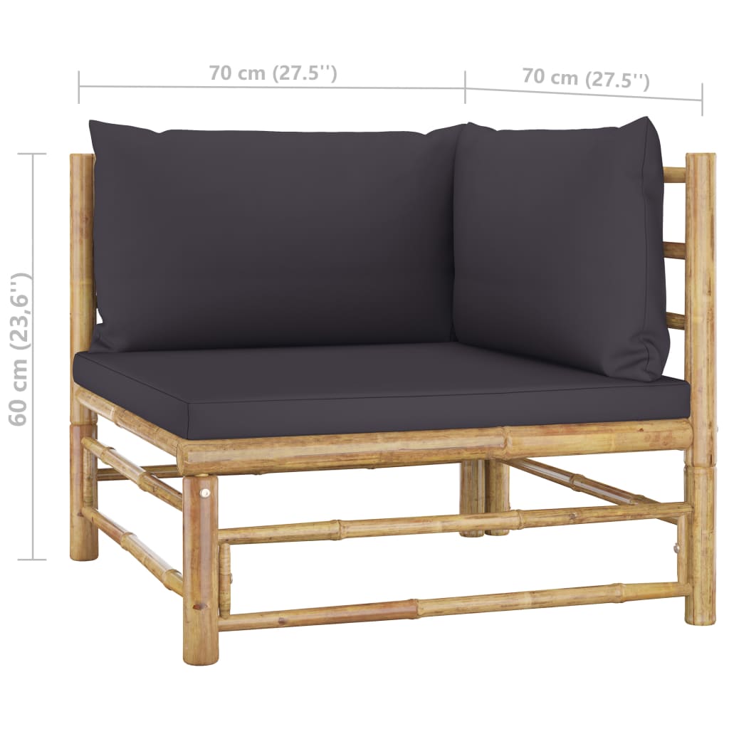 vidaXL 7 Piece Patio Lounge Set with Dark Gray Cushions Bamboo