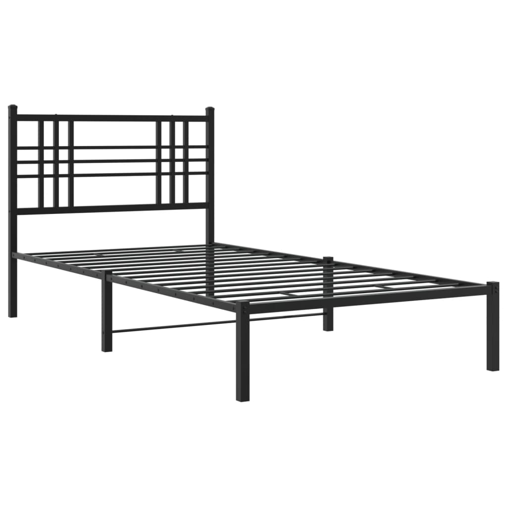 vidaXL Metal Bed Frame without Mattress with Headboard Black 39.4"x78.7"