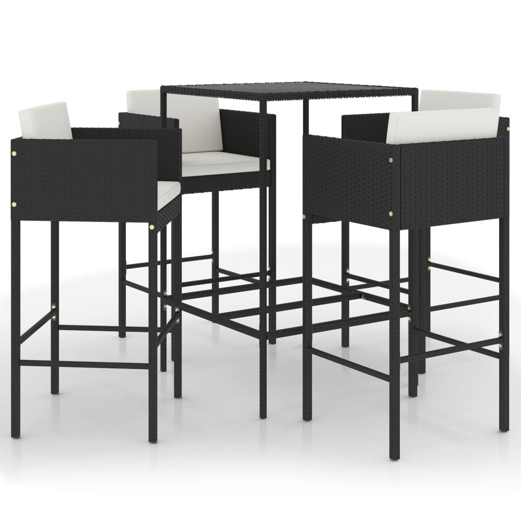 vidaXL 5 Piece Patio Bar Set with Cushions Poly Rattan Black