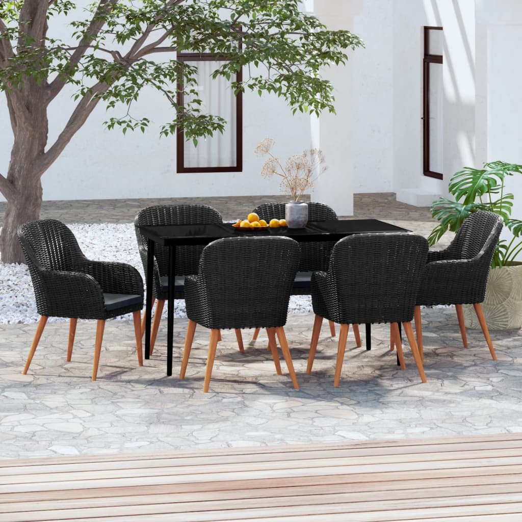 vidaXL 7 Piece Patio Dining Set with Cushions Black