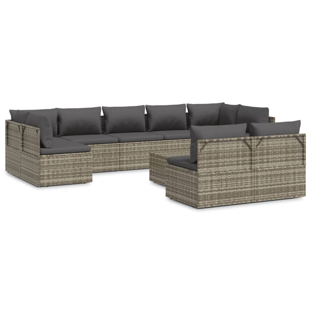 vidaXL 10 Piece Patio Lounge Set with Cushions Gray Poly Rattan