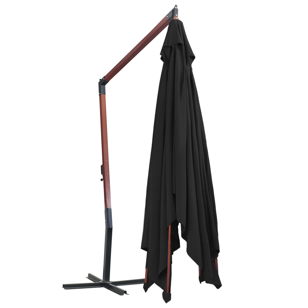 vidaXL Hanging Garden Parasol with Wooden Pole 157.5"x118.1" Black