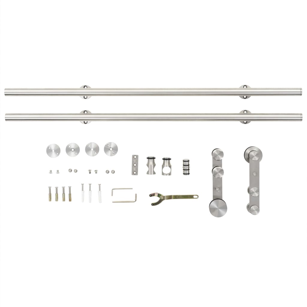 vidaXL Sliding Door Hardware Kit 72" Stainless Steel Silver