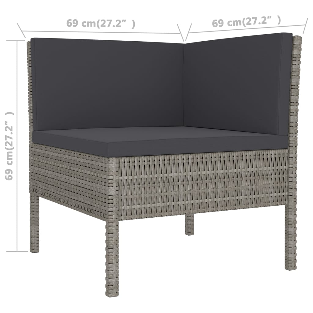 vidaXL 11 Piece Patio Lounge Set with Cushions Poly Rattan Gray