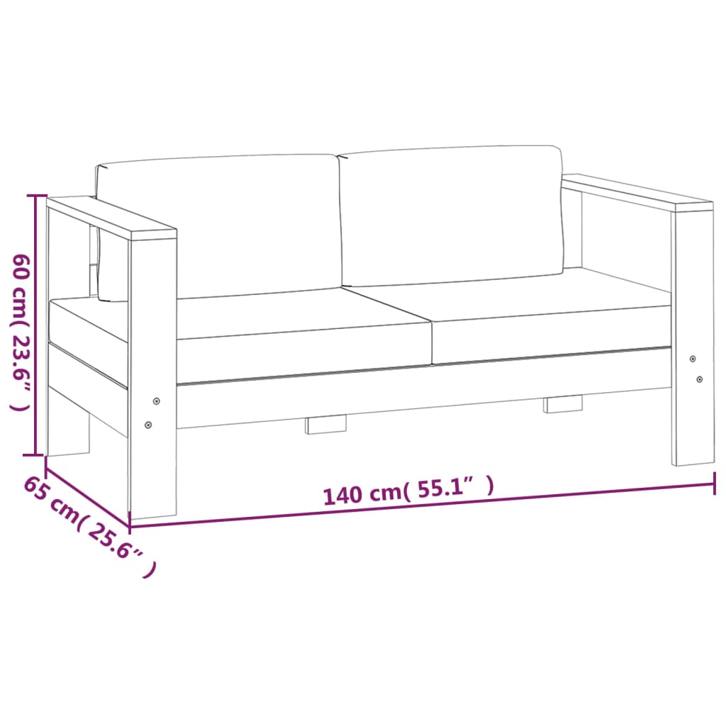 vidaXL 3 Piece Patio Lounge Set with Cream White Cushions Solid Wood