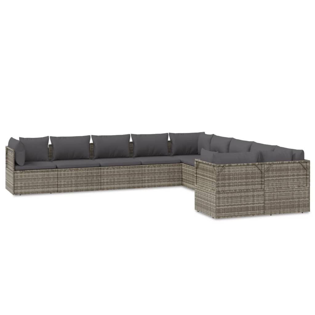 vidaXL 10 Piece Patio Lounge Set with Cushions Gray Poly Rattan