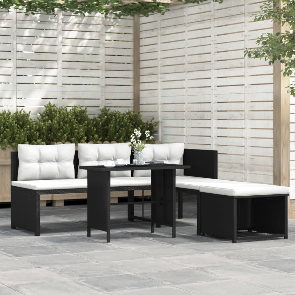 vidaXL 4 Piece Patio Lounge Set Poly Rattan Black