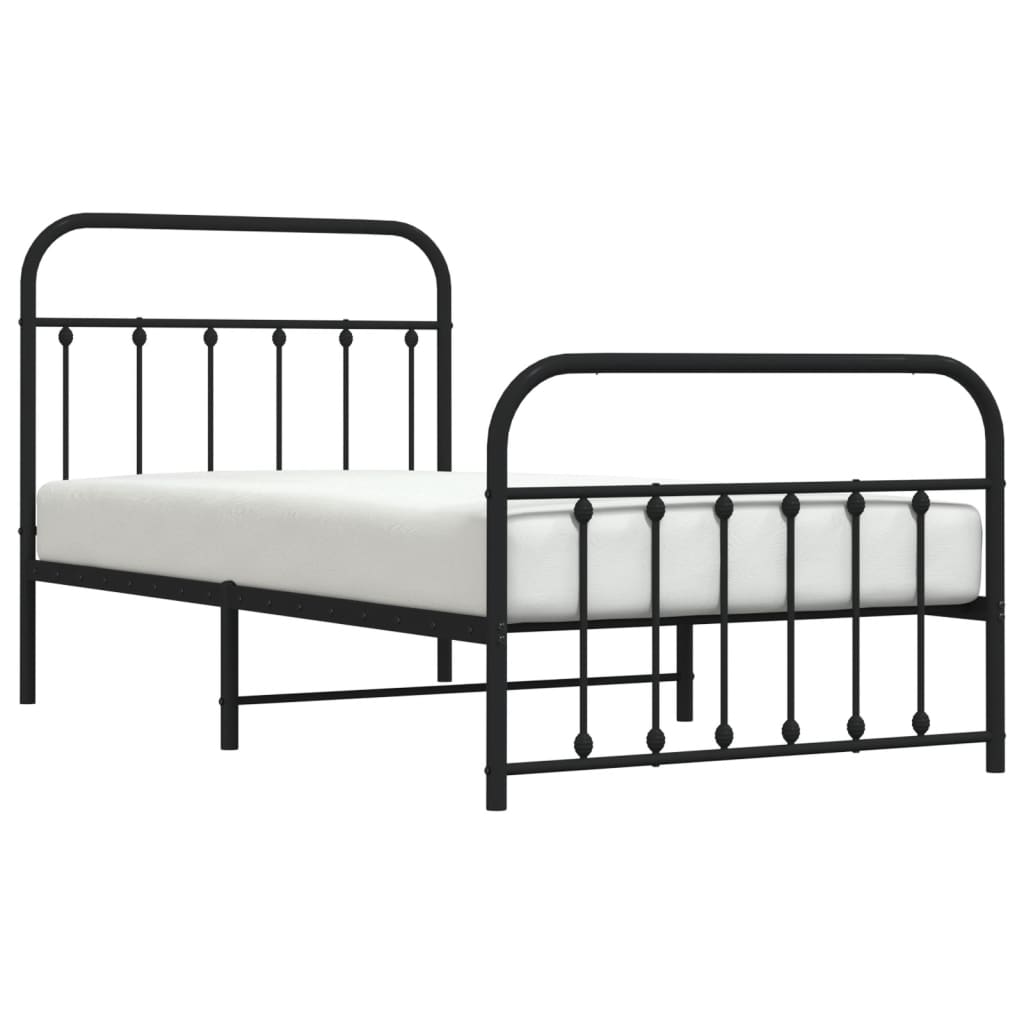 vidaXL Metal Bed Frame without Mattress with Footboard Black 39.4"x74.8"