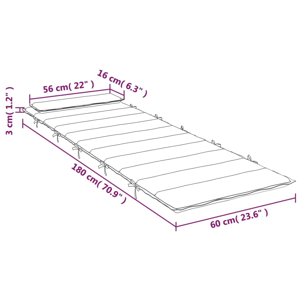 vidaXL Sun Lounger Cushion Cream 70.9"x23.6"x1.2" Oxford Fabric