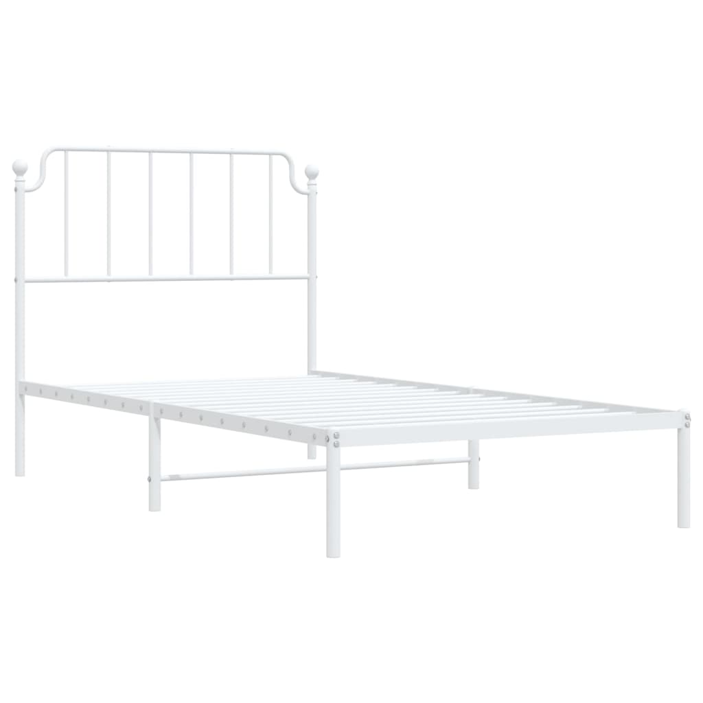 vidaXL Metal Bed Frame without Mattress with Headboard White 39.4"x74.8"