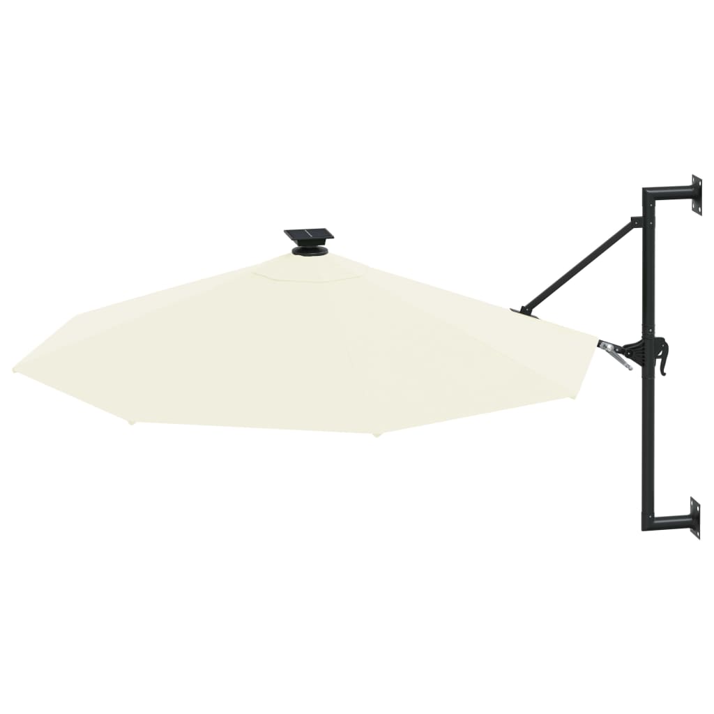 vidaXL Wall-mounted Garden Parasol with LEDs and Metal Pole 118.1" Sand