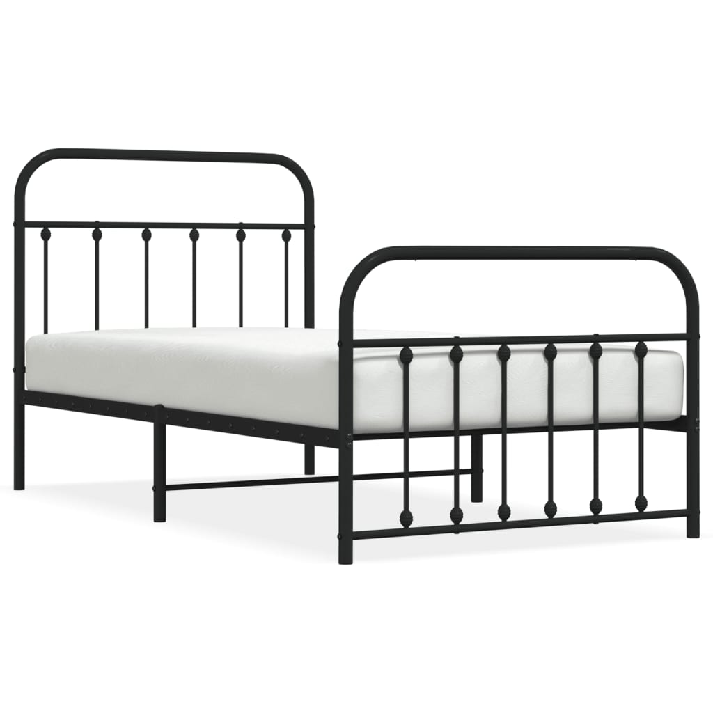 vidaXL Metal Bed Frame without Mattress with Footboard Black 39.4"x74.8"