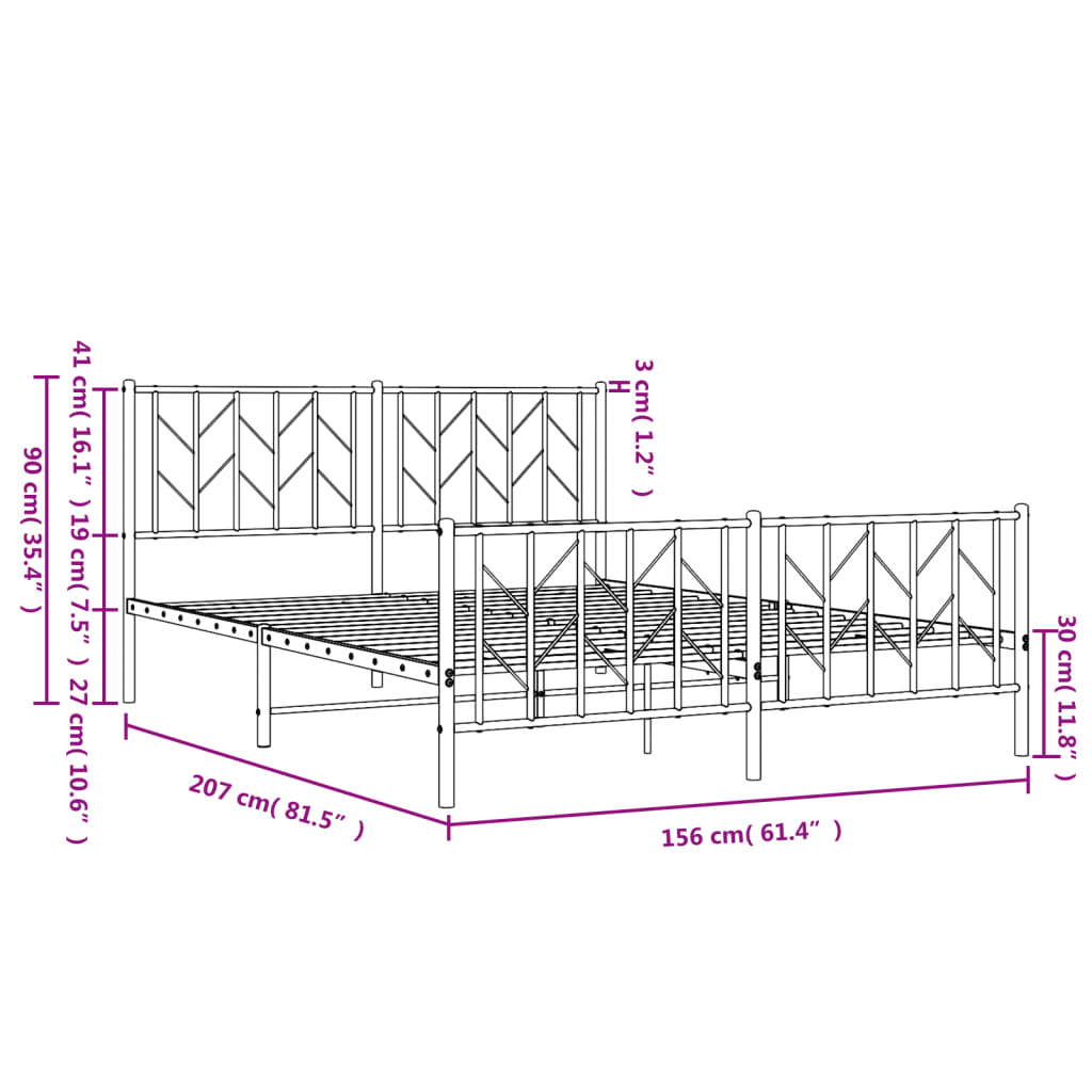 vidaXL Metal Bed Frame without Mattress with Footboard Black 59.1"x78.7"