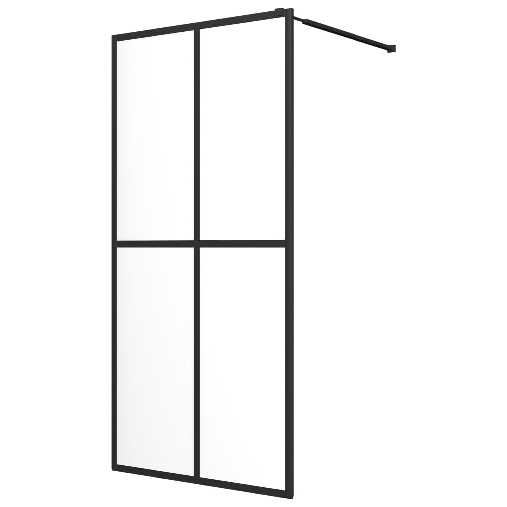 vidaXL Walk-in Shower Wall with Shelf Black 35.4"x76.8" ESG Glass&Aluminum