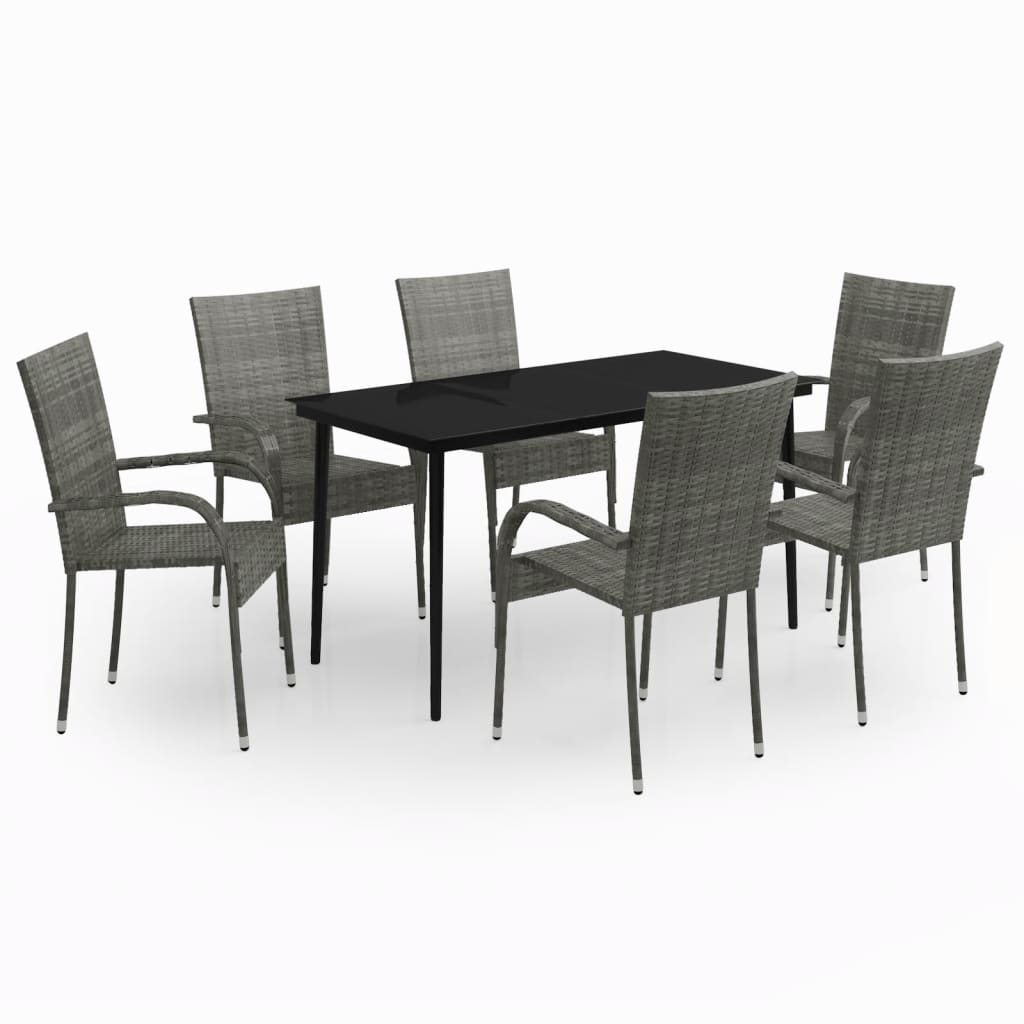 vidaXL 7 Piece Patio Dining Set Gray and Black