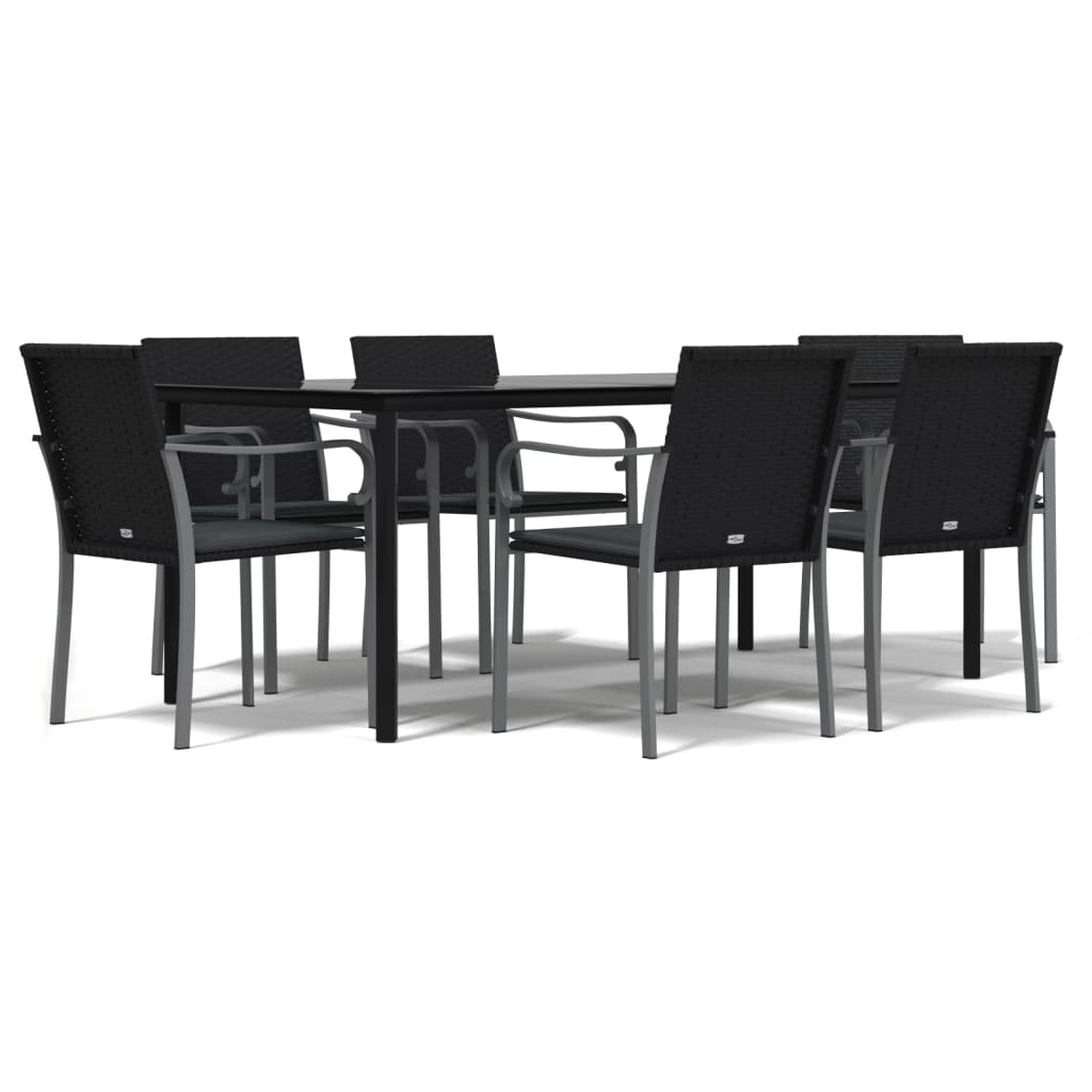 vidaXL 7 Piece Patio Dining Set with Cushions Poly Rattan and Steel