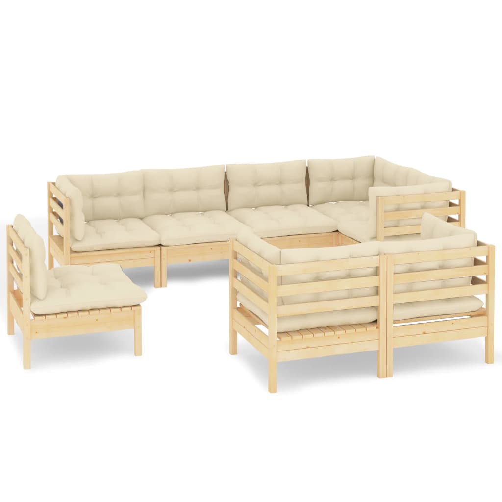 vidaXL 8 Piece Patio Lounge Set with Cream Cushions Solid Pinewood