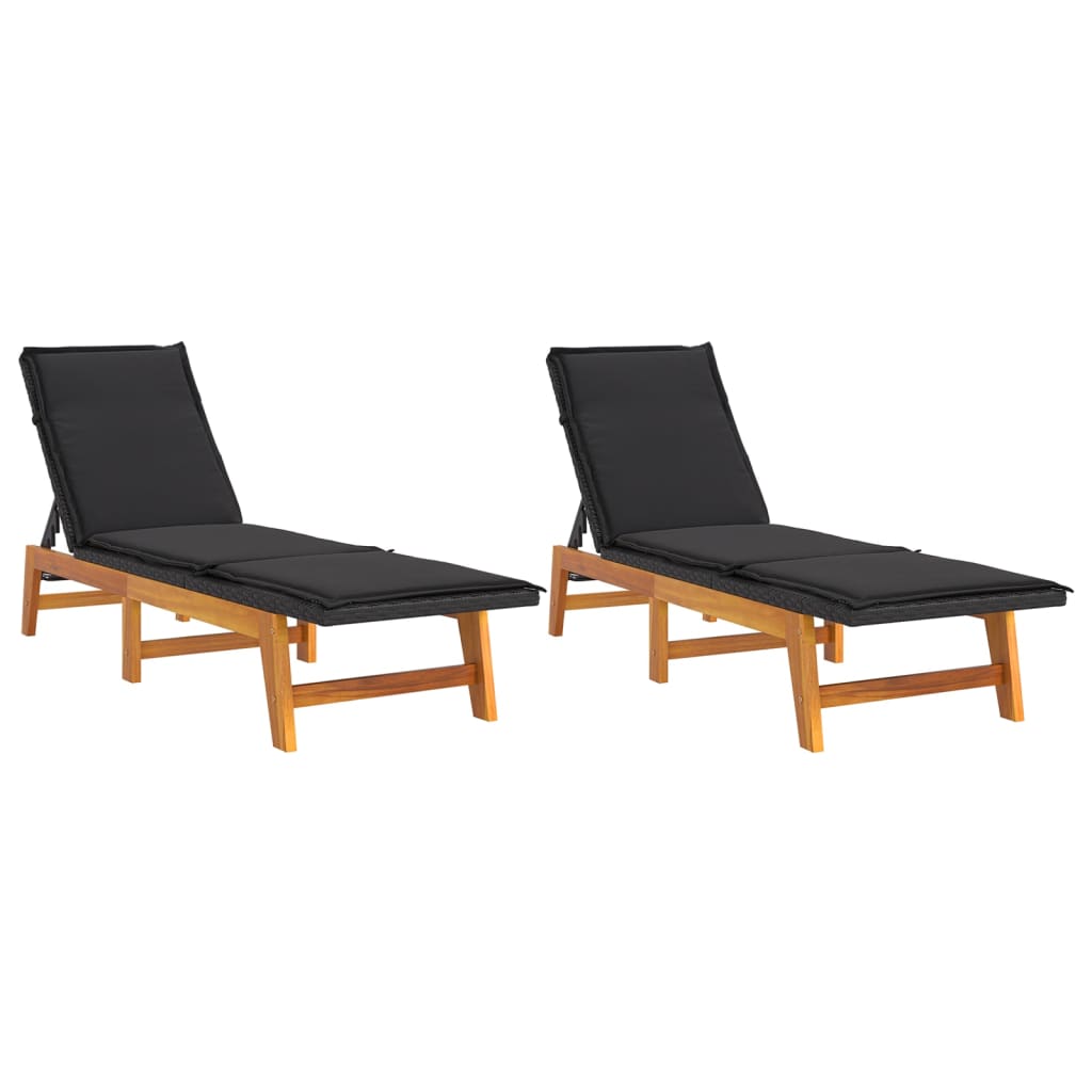 vidaXL Sun Loungers with Cushions 2 pcs Poly Rattan and Solid Wood Acacia