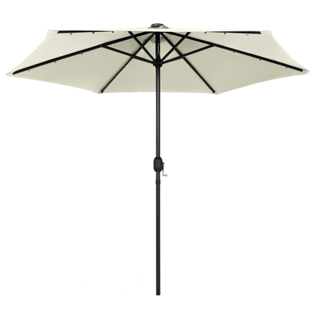 vidaXL Garden Parasol with LED Lights and Aluminum Pole 106.3" Sand White