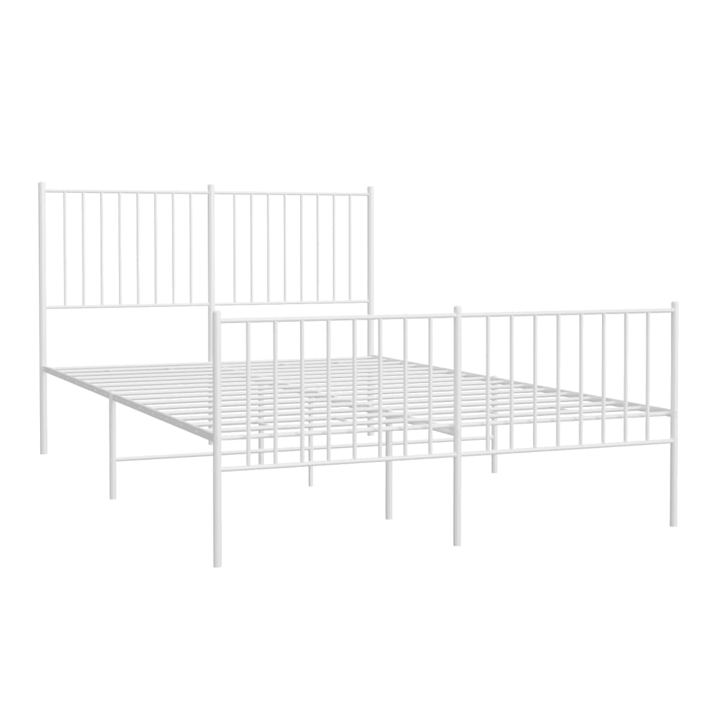 vidaXL Metal Bed Frame with Headboard and Footboard White 53.9"x74.8" Full