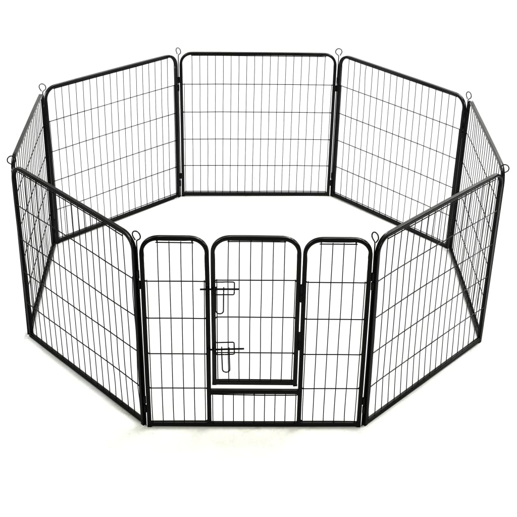 vidaXL Dog Playpen 8 Panels Steel 31.5"x31.5" Black