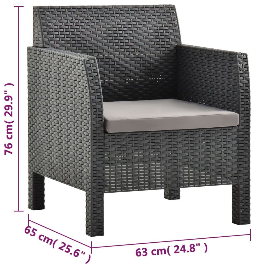 vidaXL 3 Piece Patio Lounge Set with Cushions PP Rattan Anthracite