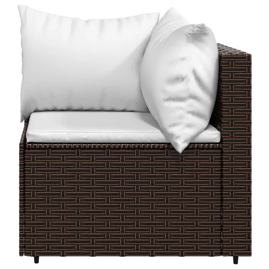 vidaXL Patio Corner Sofa with Cushions Brown Poly Rattan