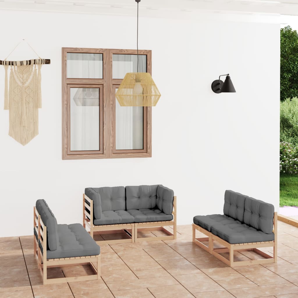 vidaXL 6 Piece Patio Lounge Set with Cushions Solid Pinewood