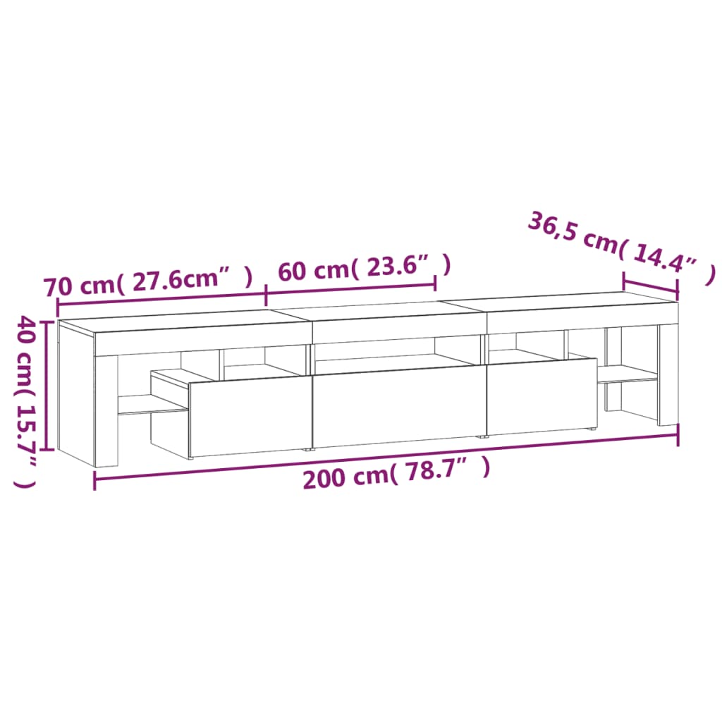 vidaXL TV Stand with LED Lights White 78.7"x14.4"x15.7"