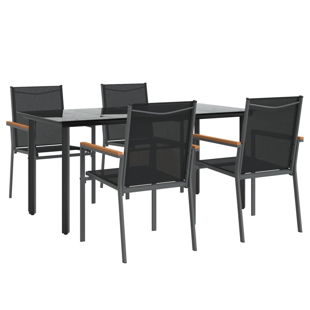 vidaXL 5 Piece Patio Dining Set Black Textilene and Steel