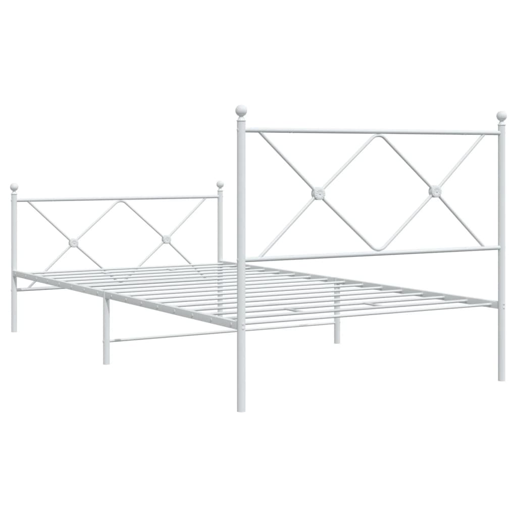 vidaXL Metal Bed Frame without Mattress with Footboard White 39.4"x78.7"