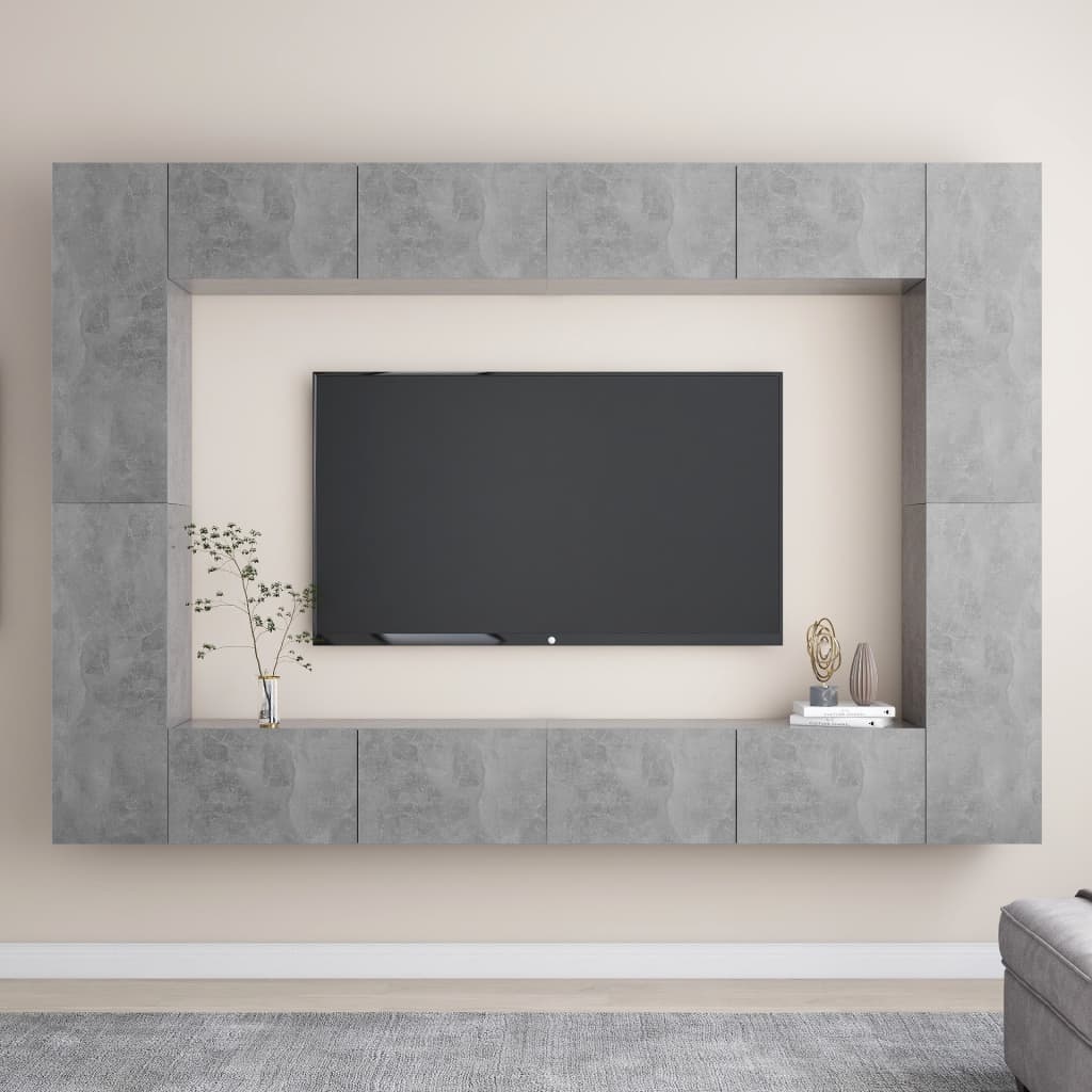 vidaXL 8 Piece TV Stand Set Concrete Gray Engineered Wood