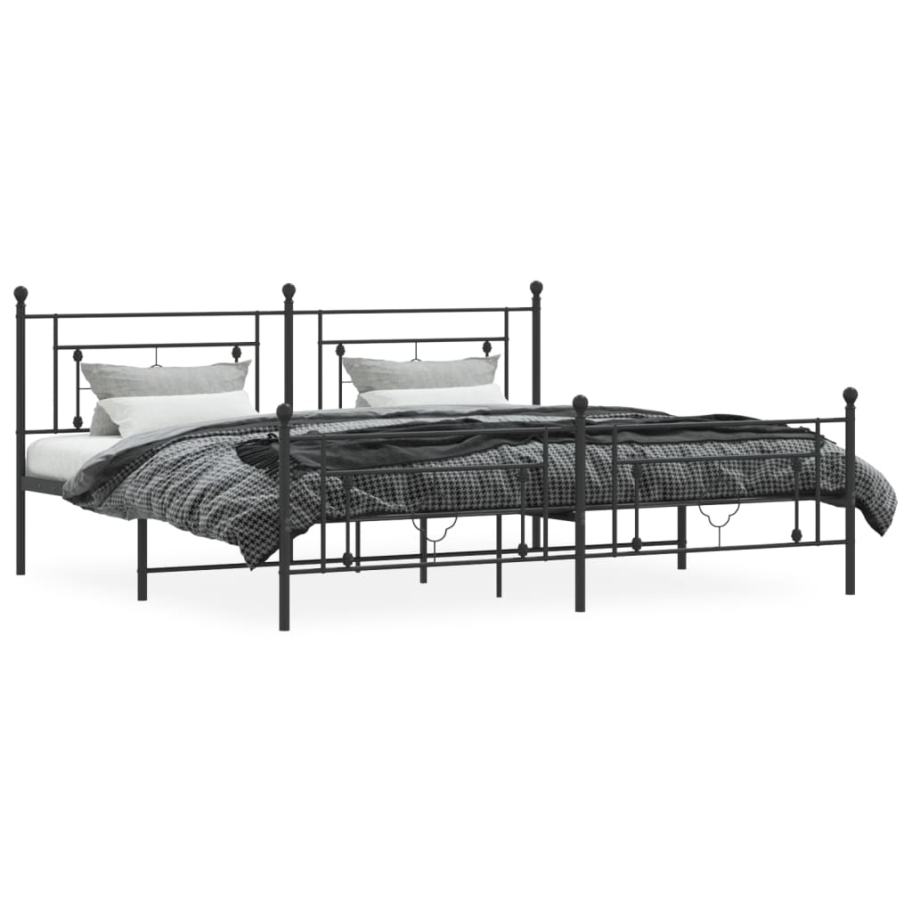 vidaXL Metal Bed Frame without Mattress with Footboard Black 76"x79.9"