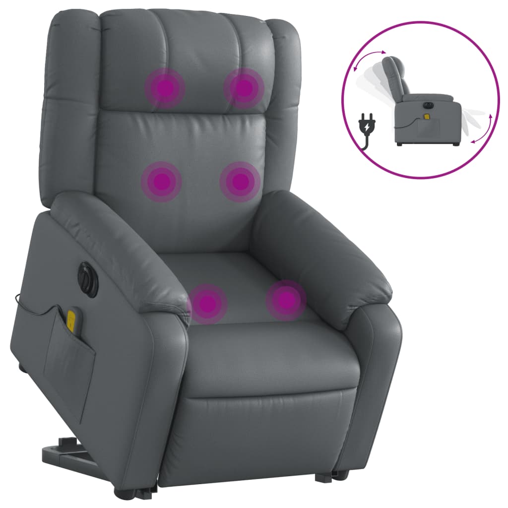 vidaXL Electric Stand up Massage Recliner Chair Gray Faux Leather