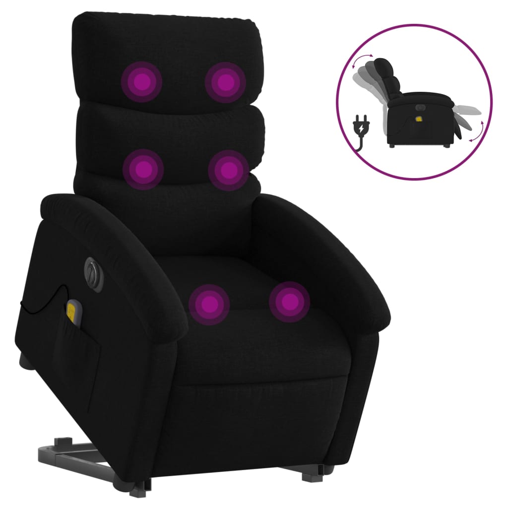 vidaXL Electric Stand up Massage Recliner Chair Black Fabric