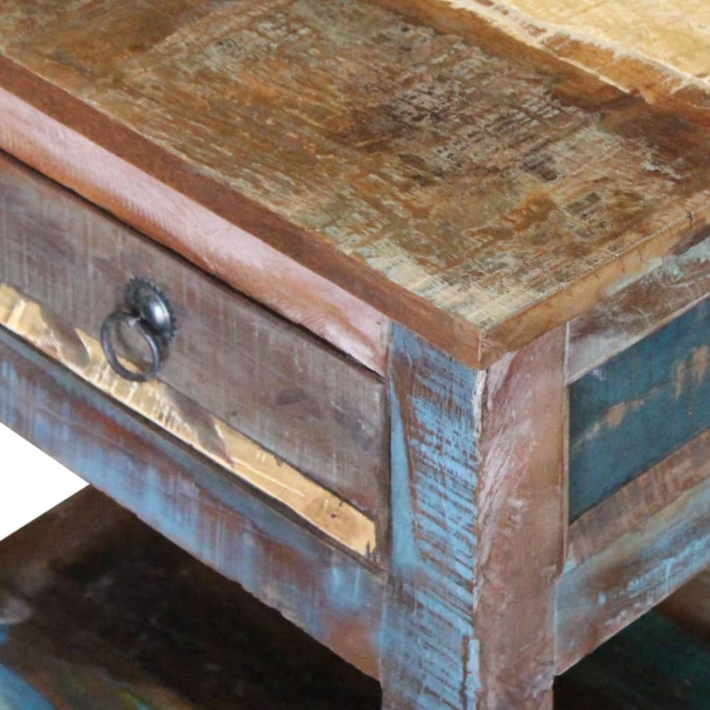 vidaXL Side Table with 1 Drawer Solid Reclaimed Wood 17"x13"x20"