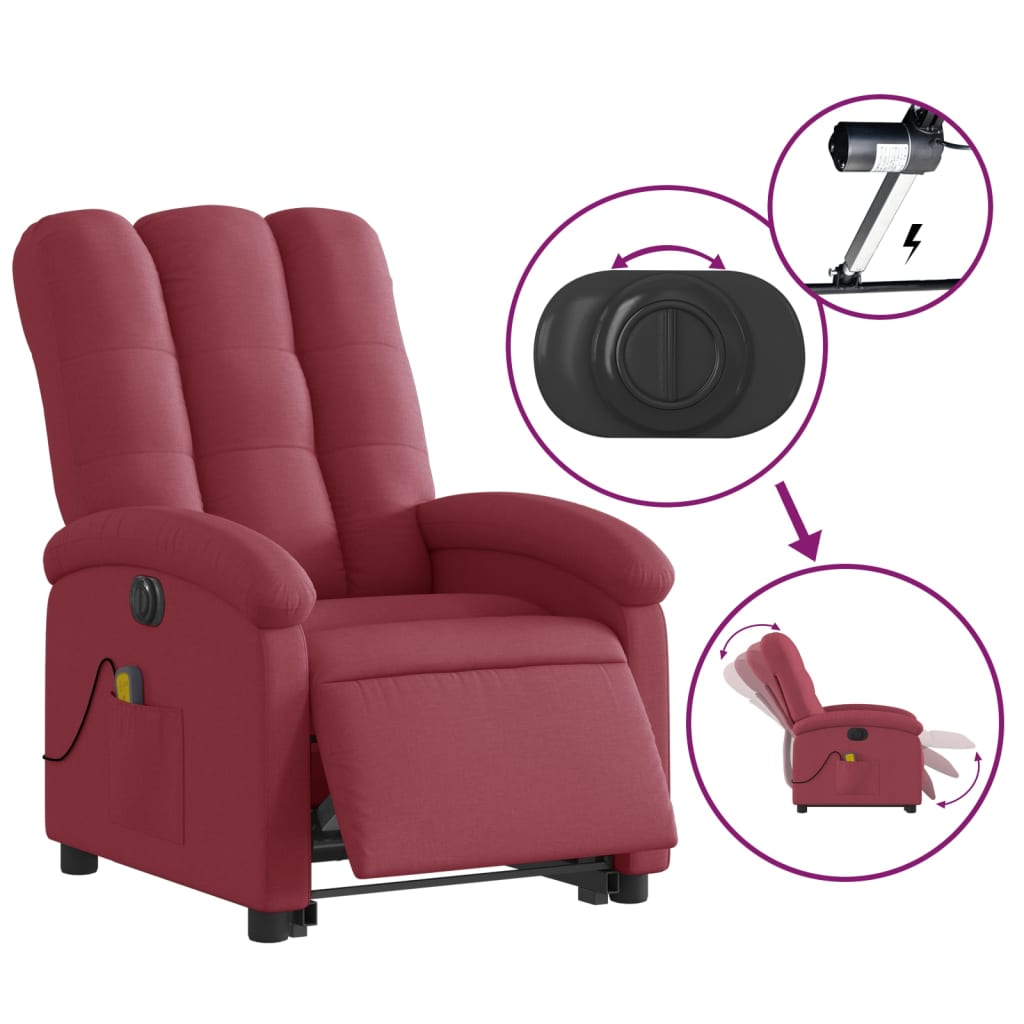 vidaXL Electric Stand up Massage Recliner Chair Wine Red Fabric